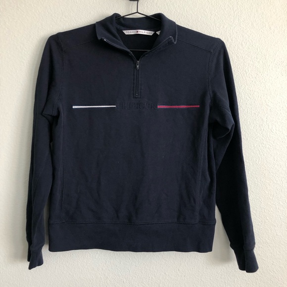 Tommy Hilfiger 90s/Y2K Vibes Navy 1/4 Zip Collared Sweater. Size Small. - Picture 3 of 8